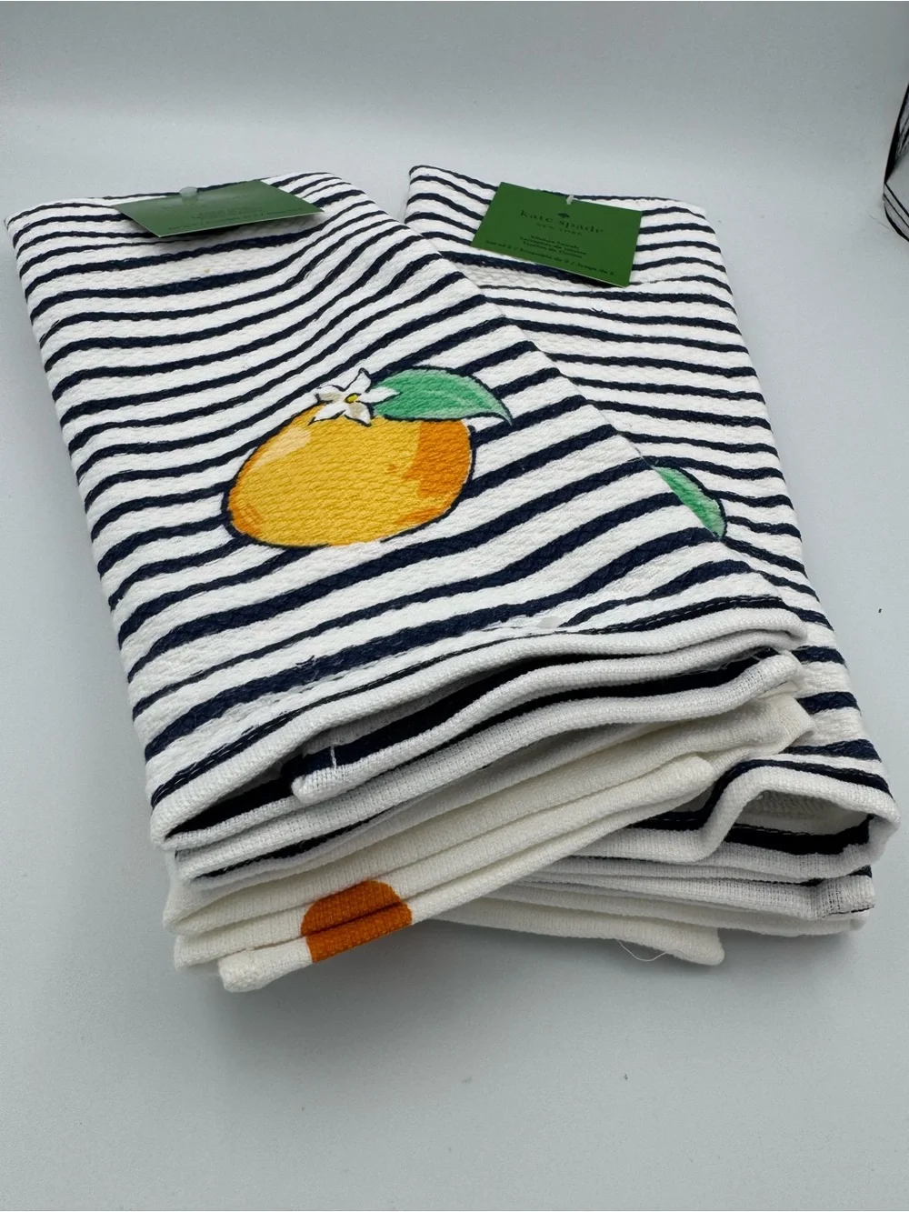 Kate Spade New York Orange Stripe Kitchen Towels Set 4 Citrus Navy White‎